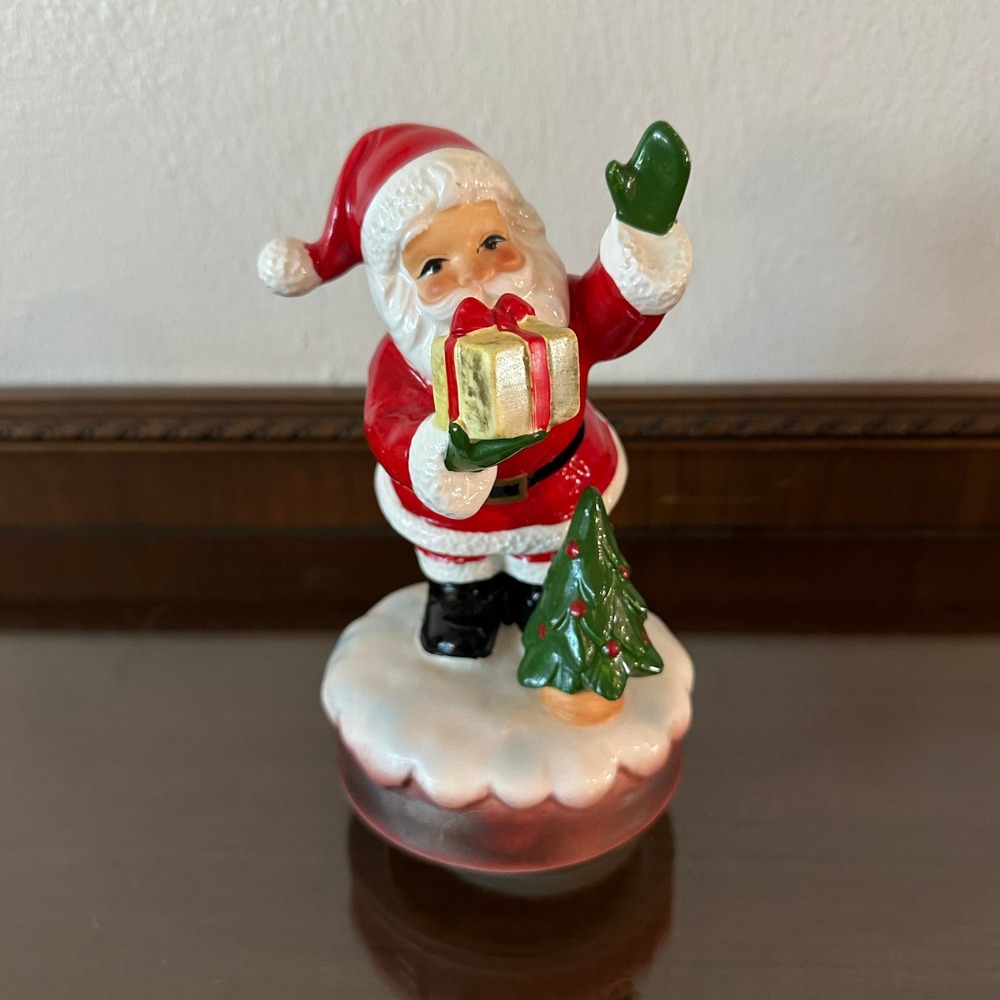 Vintage 1981 Santa Claus Ceramic Music Box Japan Christmas Figurine 6.5"